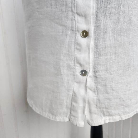 TERZO MILLENNIO 100% Linen Button Back Hi Low Coastal Top Made In ITALY White S - Picture 2 of 13